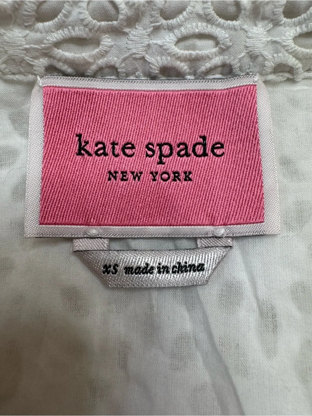 Kate Spade New York Eyelet Shirt Dress White Cotton XS $349 Lace Mini Preppy